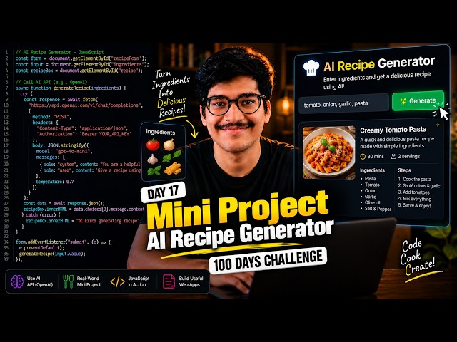 🔴 LIVE | Day 18: Build an AI Recipe Generator 🤖🍳 | JavaScript Mini Project | Full Stack Web Dev