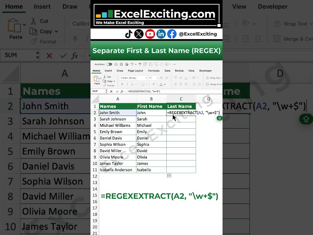 Excel Trick# 16 - Separate First & Last Name (REGEX) #shorts  #excel #exceltips #exceltricks #regex