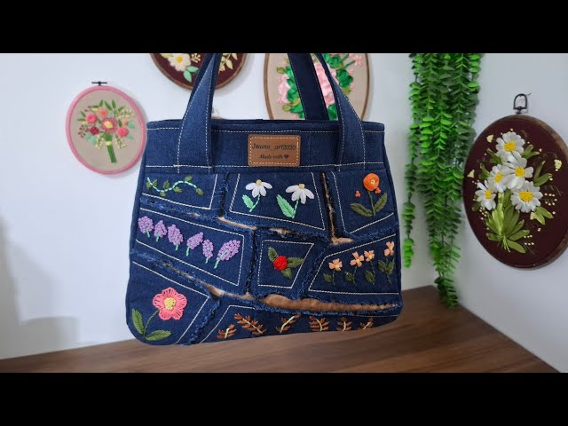easy way to sew a luxury bag from old jeans:Easy trick for sewing a handmade bag 🤩