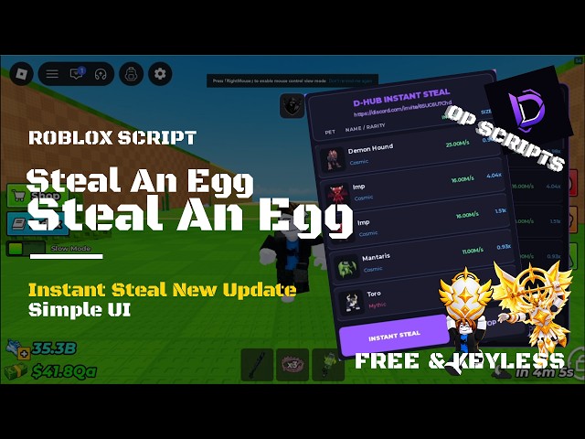 STEAL AN EGG Script Pastebin D-Hub AUTO FARM, INSTANT STEAL, TP STEALL  (NO KEY) 🧪