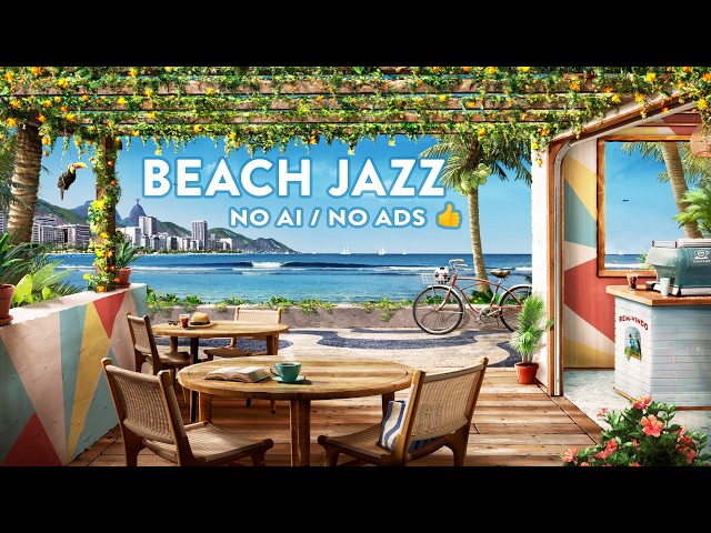 Calm Cafe Summer Jazz Radio 🌴🌊 sunny seaside coffee shop ambience to relax, study, work to