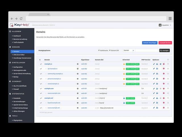 KeyHelp Web Control Panel Design and functions - cPanel free alternative