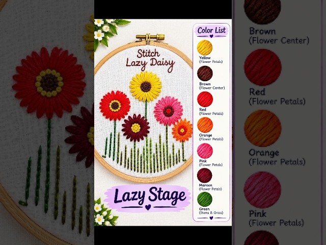 🌸 Lazy Daisy Stitch | EasyFlower Embroidery for Beginners 🌸#HandEmbroidery #EmbroideryDesigns#Shorts