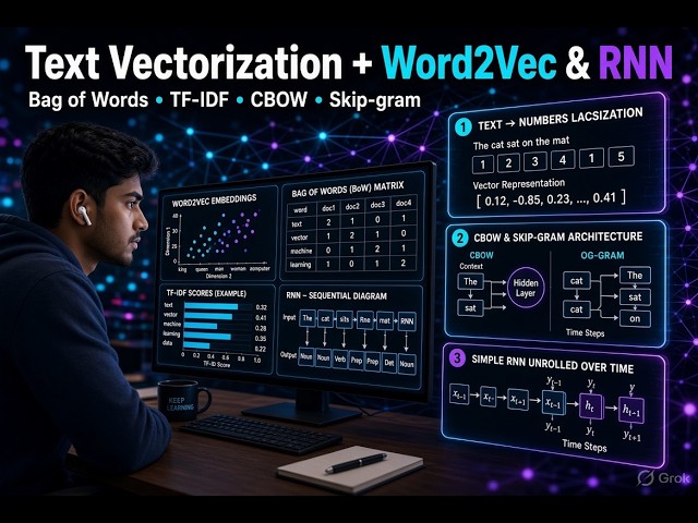 Text Vectorization, Bag of Words, TF-IDF, Word2Vec (CBOW & Skip-gram) + RNN Introduction | NLP