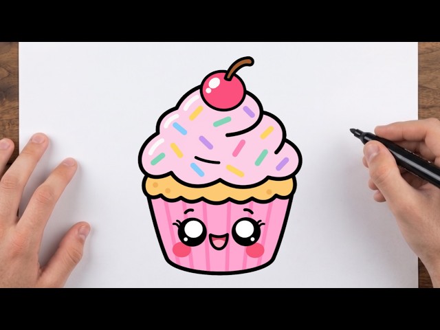 How to Draw a Cute Cupcake | Easy Step by step drawing for kids.