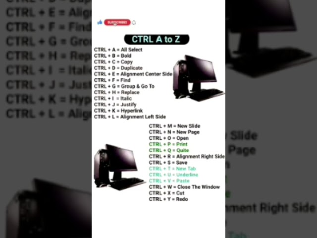 Ctrl A to Z shortcut key | #computer | 10M