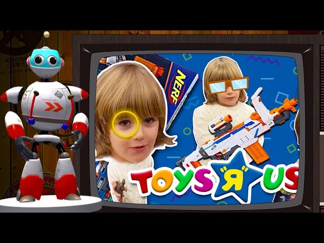 Indoor playground & Toys r Us Nerf Shopping & Racing Cars Compilation | Gerti and ARPLE the Robot