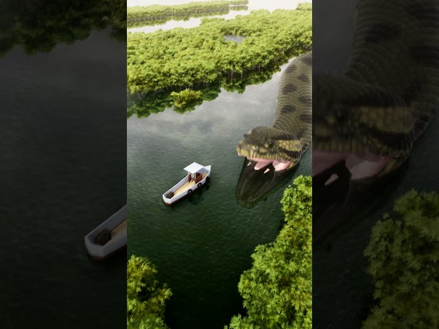 Giant Anaconda snake attacks small boat!