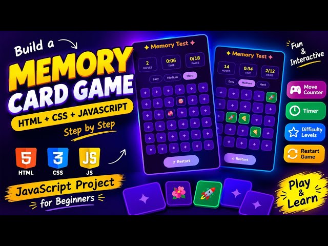 🌐 Build This Amazing Memory Card Game Using JavaScript | Web Development Project ✅#webdev #subscribe