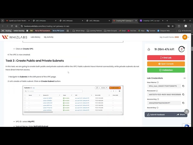 3 Creating NAT Gateway in AWS | AWS VPC NAT Gateway Tutorial | Whizlabs Lab Walkthrough