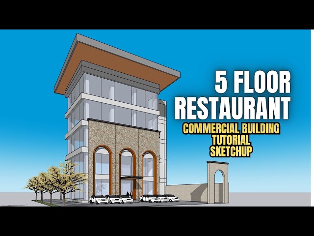 5 floor Restaurant Sketchup 3d modeling tutorial on 1050 sqm land site