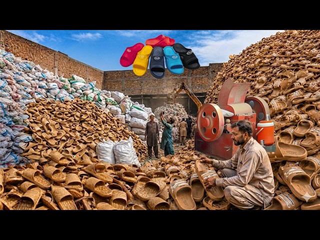 Insane Recycling Process! Weste Shoes Turned Into Running Slippers | How shoes are made in Pakistan