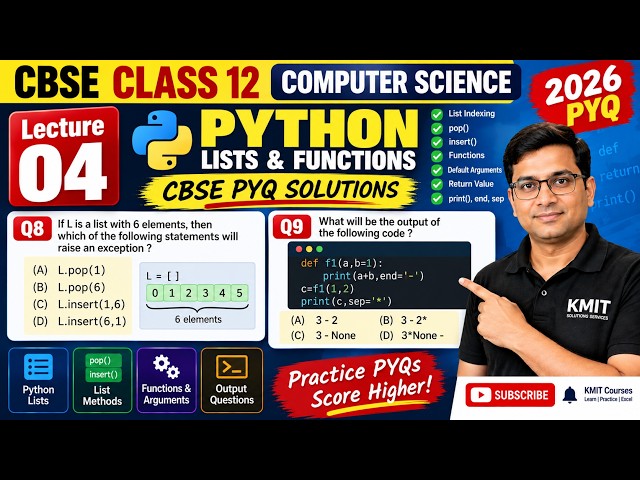 04 CBSE Class 12 Computer Science 2026 PYQ Q8 & Q9 Python List & Functions