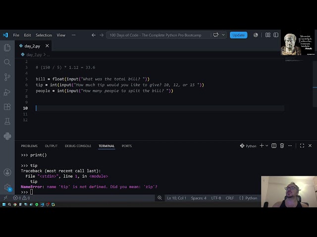 100 days of code | day 2: tip calculator