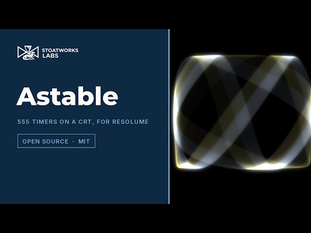 Astable — six 555 timers into a television's yoke, in Resolume (free, open source)