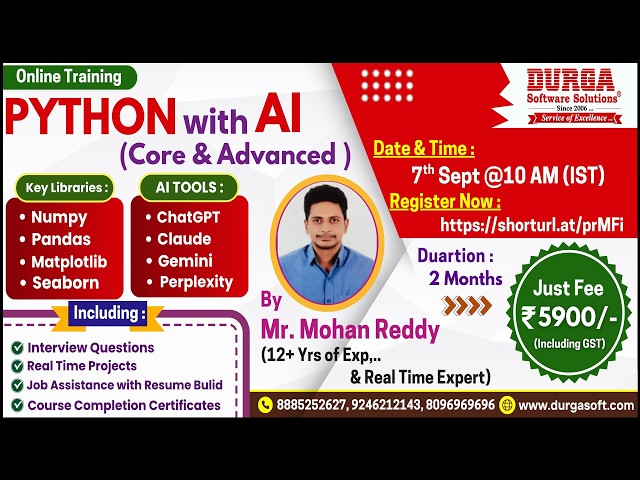 PYTHON with AI (CORE & ADVANCED) Online Training @ DURGASOFT