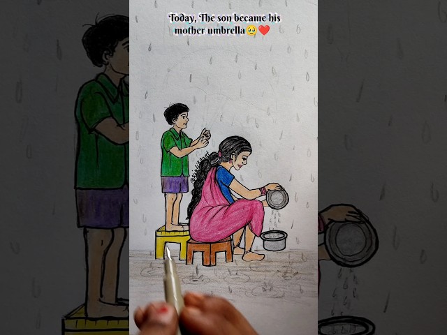 The son became his mother umbrella 🥹❤️#motherson #drawing #art #shorts #story