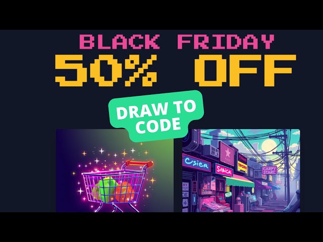 Draw to code. Black Friday Landing Page. Pixel Art Style.