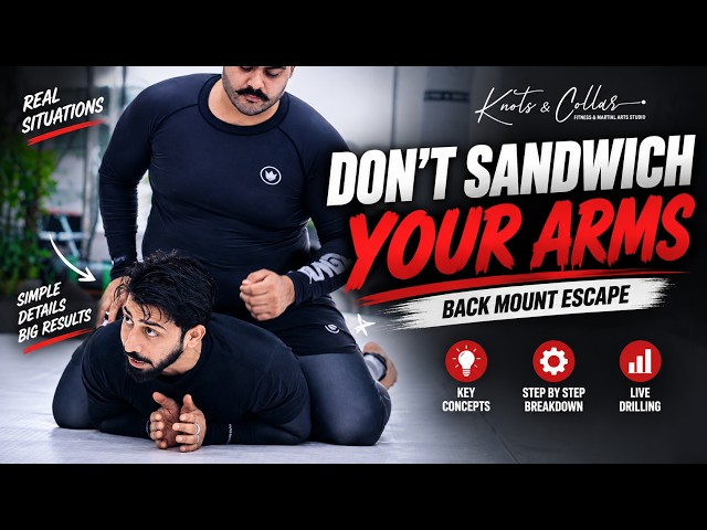 Back Mount Escape: Don't Sandwich Your Arms | No-Gi BJJ Class + Live Rounds