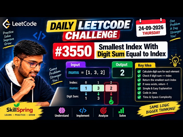 Daily LeetCode Challenge #3550 | Smallest Index With Digit Sum Equal to Index | Java | 24-09-2026