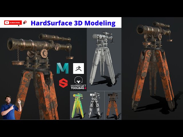 Game Ready HardSurface 3D Modeling Photorealistic Rendering Maya Blender Telescope Gun Modeling