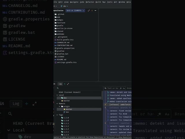 Git in Android Studio - show repository at revision