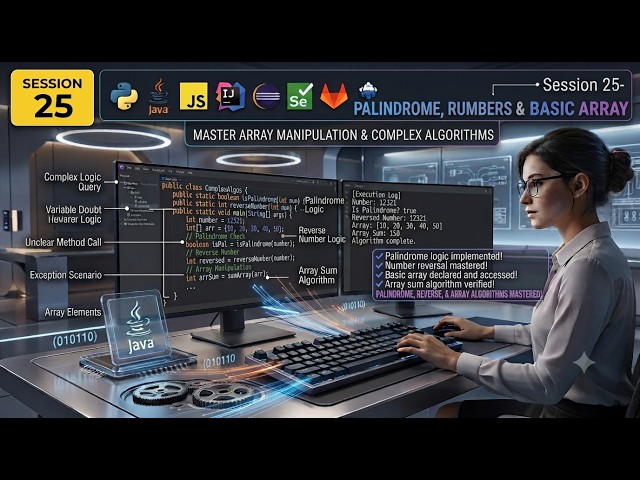 Session 25  How to print palindrome and reverse of number and basic of array in java selenium