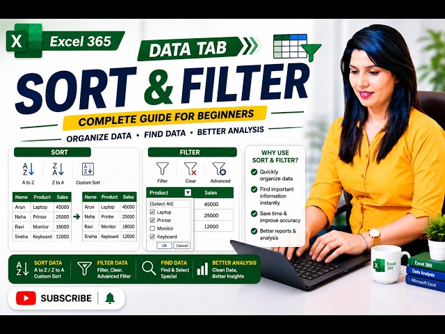Excel 365 Sort & Filter Complete Tutorial | Sort, Filter & Advanced Filter for Beginners