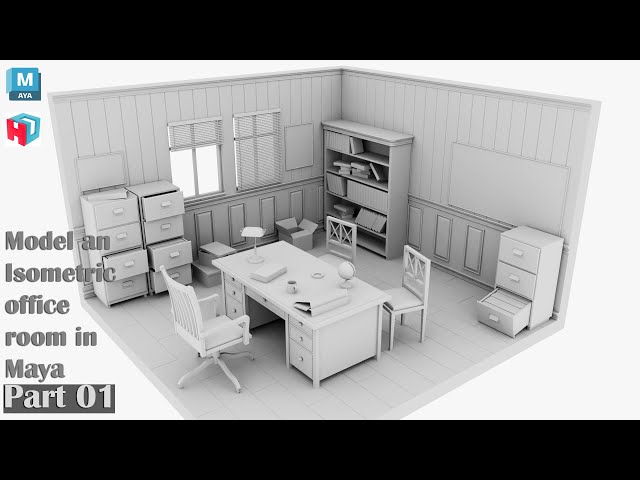 Autodesk Maya Tutorial | How to model an isometric office in Maya | Part 1 of 4.