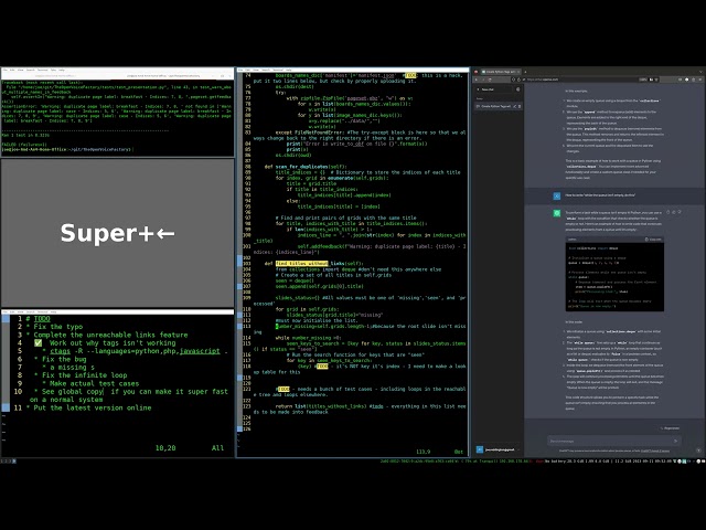 An hour's coding on The Open Voice Factory without using the mouse.  Using vim, ubuntu and i3.