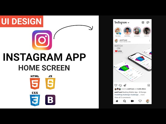 Instagram App UI Template - E01 - Home Screen | HTML CSS BOOTSTRAP Speed Coding
