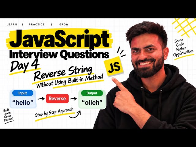 #4 Reverse a String Without Using reverse() | JavaScript Interview Questions | Abbyshek Sharma
