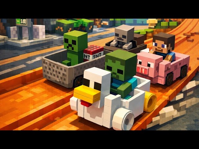 THE MINECRAFT HOT WHEELS RACE! MINECRAFT RACER-VERSE CARS - CHICKEN JOCKEY!