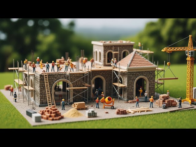 DIY science and construction project - Building a villa out of cement using various small machines.
