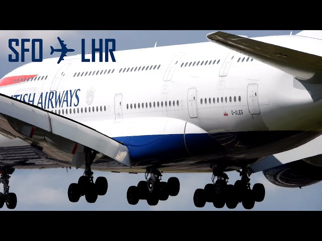 [4K] British Airways Airbus A380 CLOSE-UP Landing in London | SFO to LHR | #aviation #britishairways