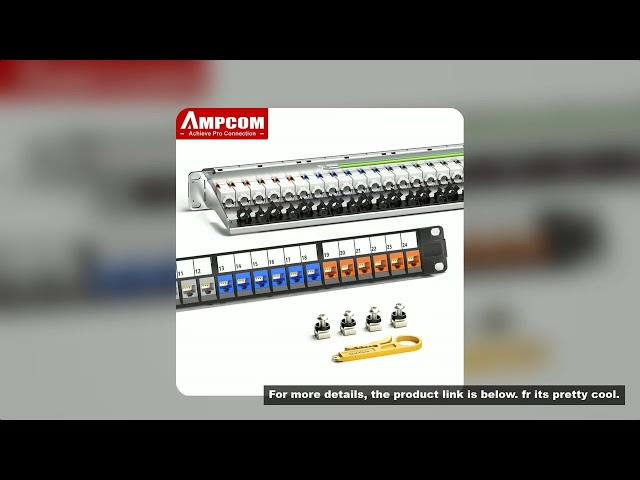 AMPCOM 1U 24-Port Keystone Patch Panel, UTP/STP Rack-Mounted with Rear Cable Management Bar, UTP CAT