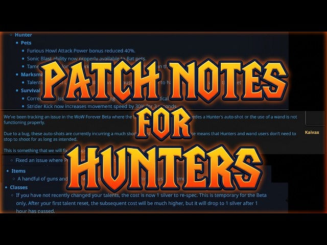 Patch Notes for Hunters WoW Forever Beta First Update