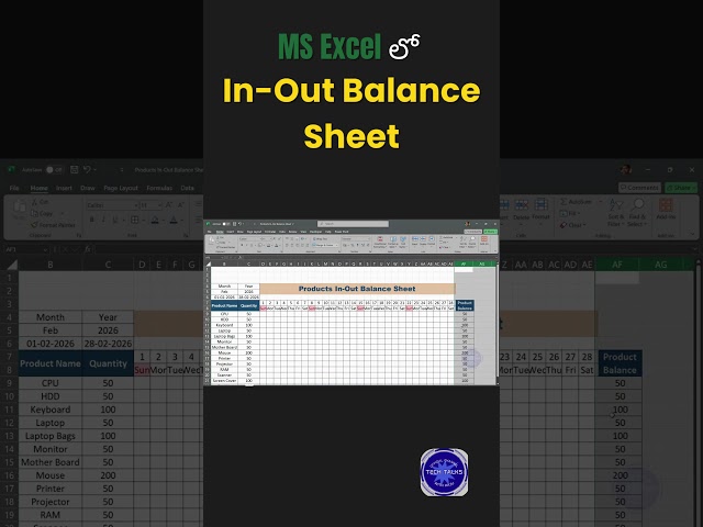 How to Create In-Out Balance Sheet in MS Excel: 1 Minute Shortcut Trick Part 7 | Tech Talks With ...