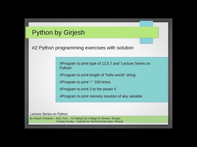 Q.6 to Q.10 Python - Solved Practice Exercises - related to print()
