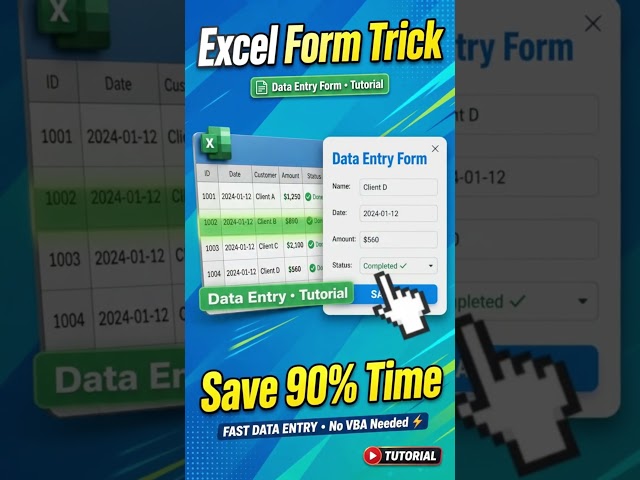 Excel Form Trick That Will Save You 90% Time! 🤯 | No VBA Needed | Data Entry Tutorial