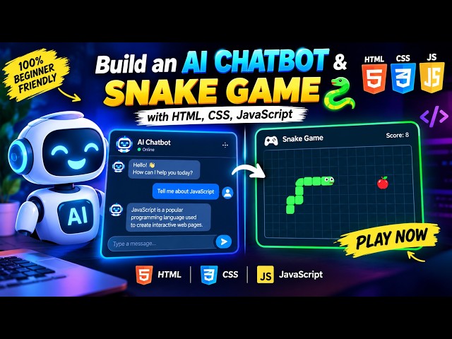 Build an AI Chatbot & Snake Game with HTML, CSS, JavaScript + API 🔥 #ai #api #aichatbot #5starcoder