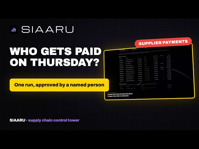 Supplier Payments — Thursday is payment day. The list is a spreadsheet somebody rebuilds every week
