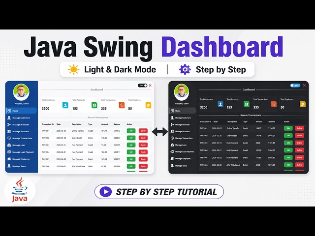 Light & Dark Dashboard in Java Swing | Modern UI Design | Step-by-Step Tutorial + Source Code