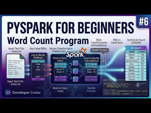 Word Count Program in PySpark | PySpark for Beginners | PySpark Basics | Part 6 | Developer Coder