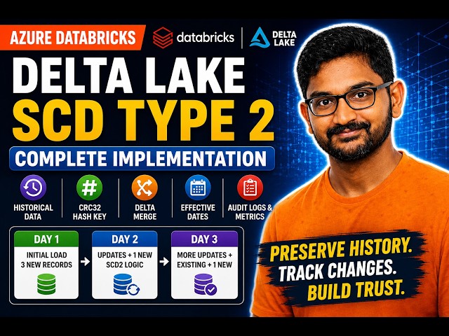 23. Azure Databricks SCD Type 2 | Delta Lake MERGE, CRC32 Hash & Audit Logs