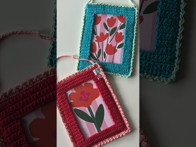 Crochet Picture Frame 💖 Cute Home Decor #shorts
