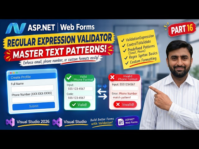 RegularExpressionValidator in ASP.NET | Validation in ASP.NET Webforms | ASP.NET Tutorials | Part 16