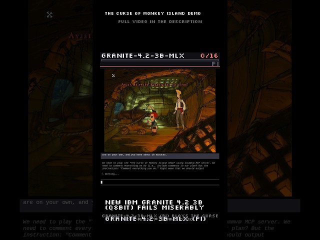 The worst run ever from new IBM Granite 4.2 3B (Q8bit) on Curse of Monkey Island #retrogaming #ai