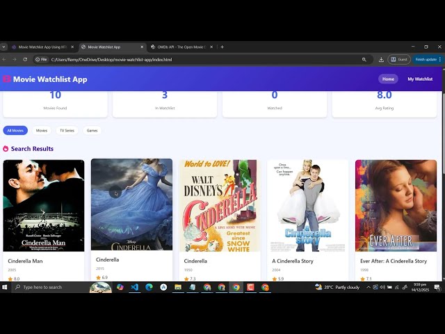 Movie Watchlist App Using HTML, CSS and JavaScript with Source Code