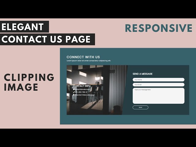 Simple ELEGANT RESPONSIVE CONTACT US Form section using HTML & CSS | Clipping image (Clip-path)